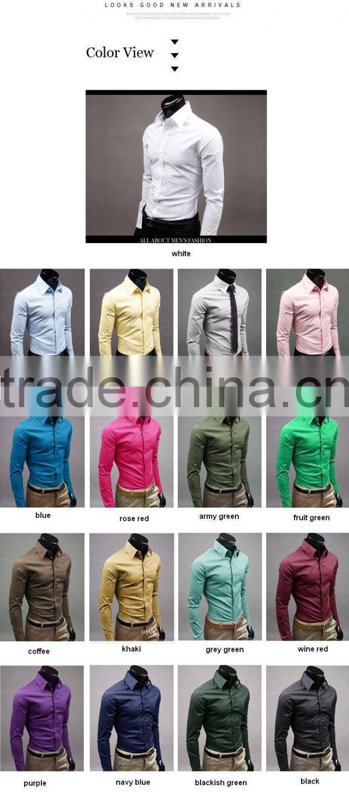 Mens plain dyed long sleeve shirt with slim fitted 2013 new styles
