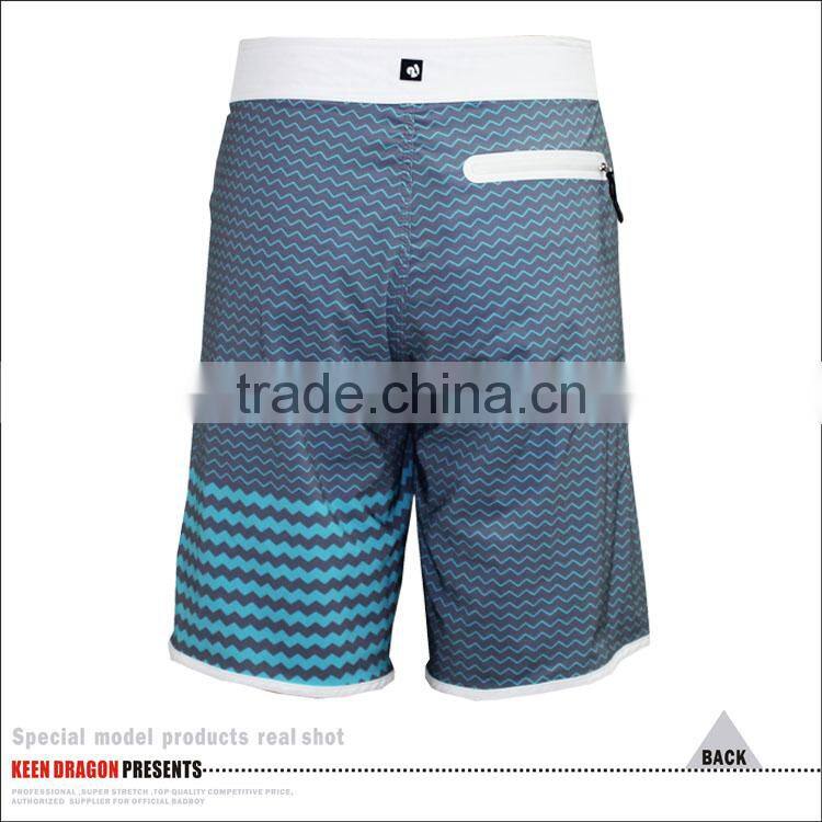 Blue waves board shorts with waterproof welded back pocket