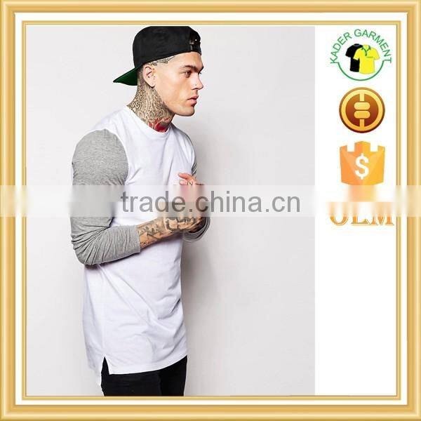 New trendy longline t shirts slim fitted t-shirt with contrast sleeves
