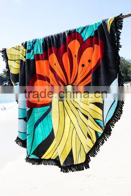 Cotton Velour Promotions Logos Australian The Beach People Roundie Towel With Tassel Fringe