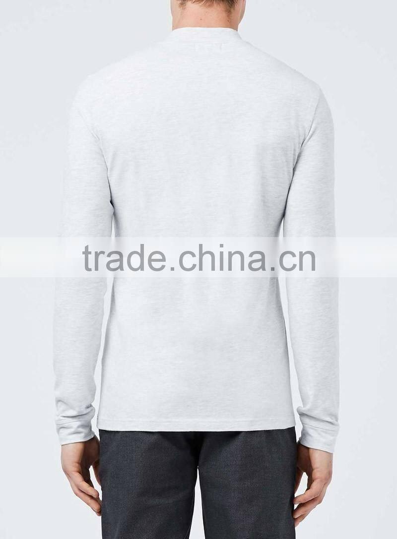 Mens light grey casual t shirts turtle neck blank t-shirt long sleeve cotton t shirts