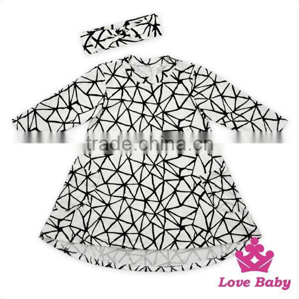 Best Selling Boutique Long Sleeve Printed Tiger Girl Dress Hign-Low With Bow Headband Simple Frock Design