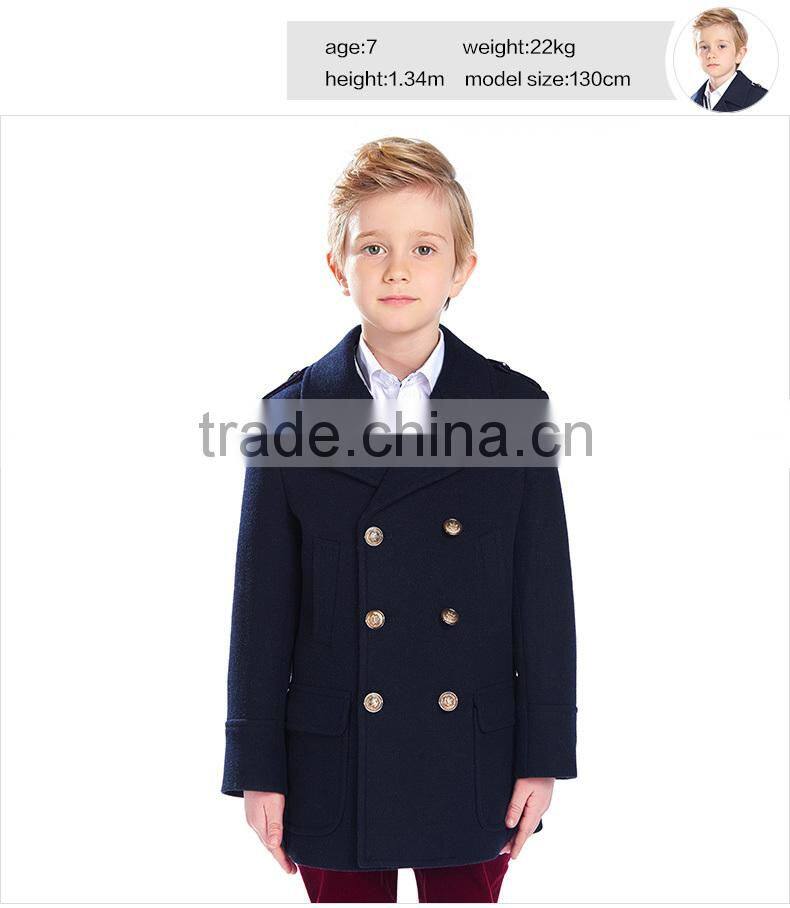 ELPA 2016 latest design winter wool coat dark blue boys wool overcoat with Elbow Patches