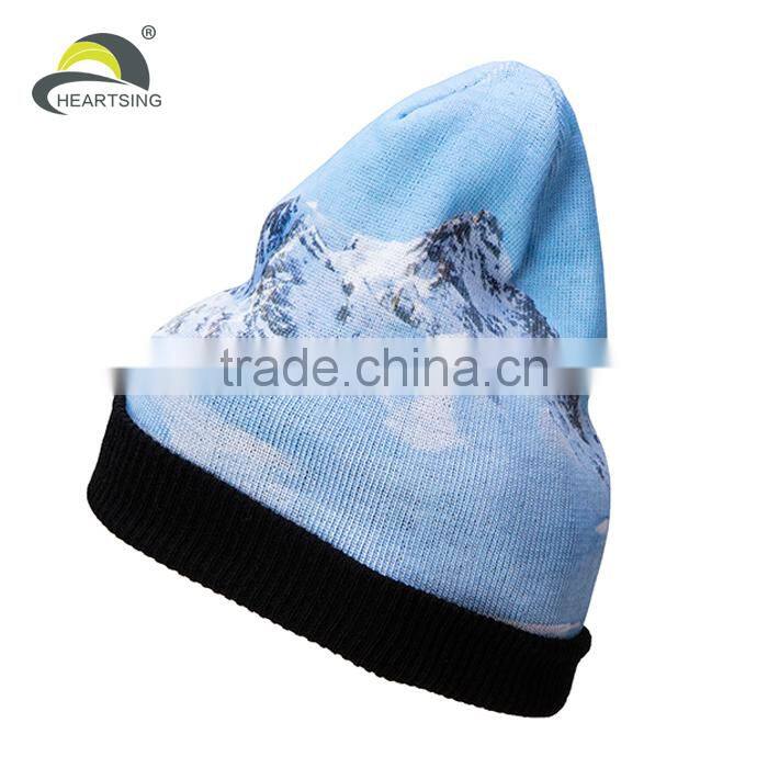 wholesale colorful fancy heat sublimation custom printed fabric knit beanie