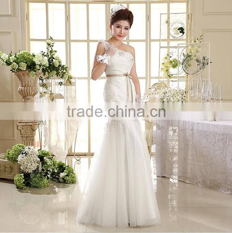 Sexy one shoulder long length back open evening dress fishtail wedding dress