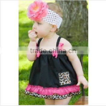 2014 Hot sale baby leopard print swing sets girls cotton outfit kids clothing Girls dress suit with briefs super cute