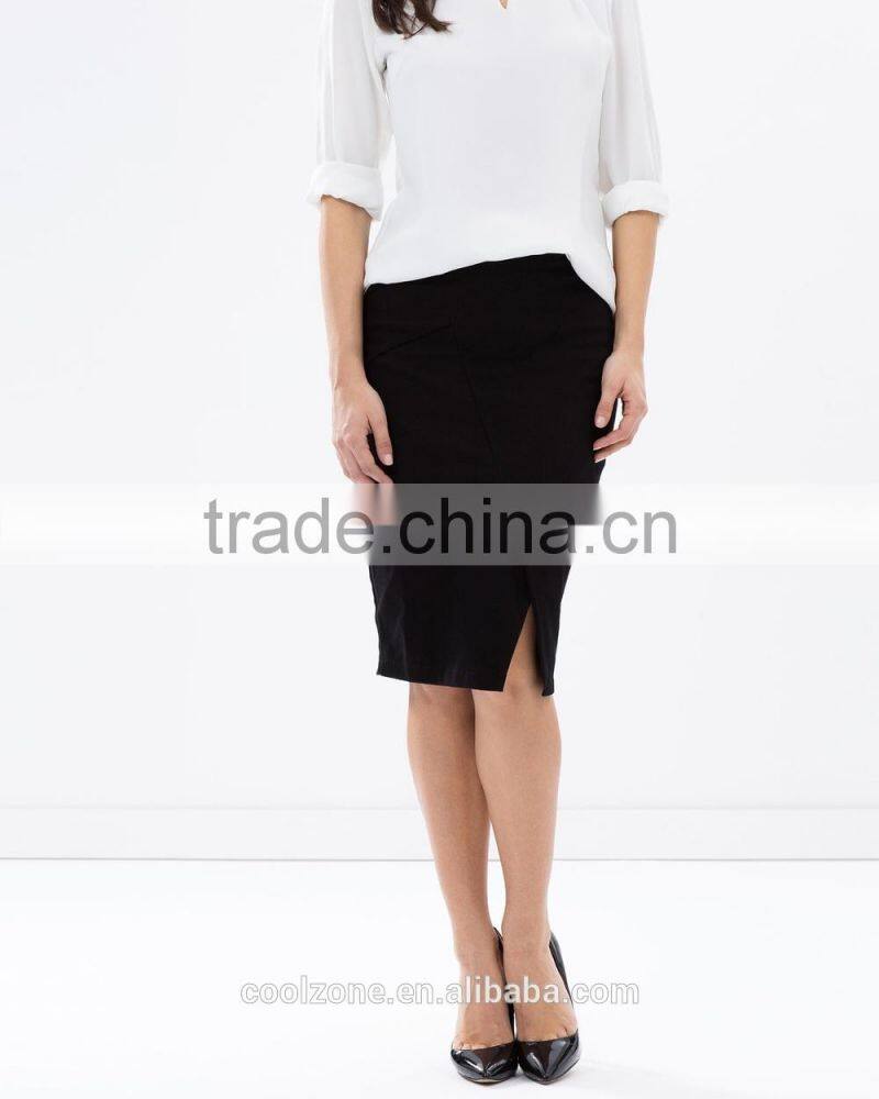 Slim fit cutaway front ladies office wear wrap skirt fashion 2015