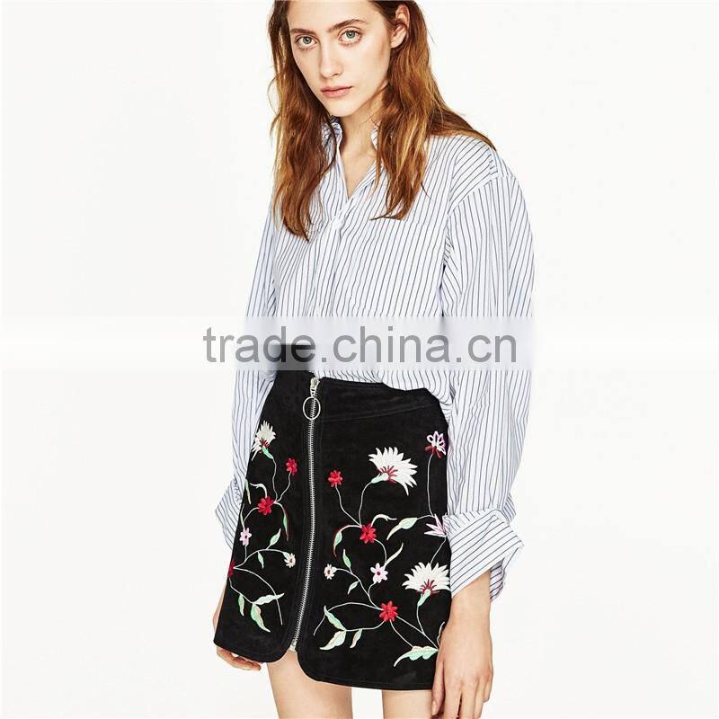 2017 OEM Spring Flowers-embroidered A Line Skirt with Metallic Details