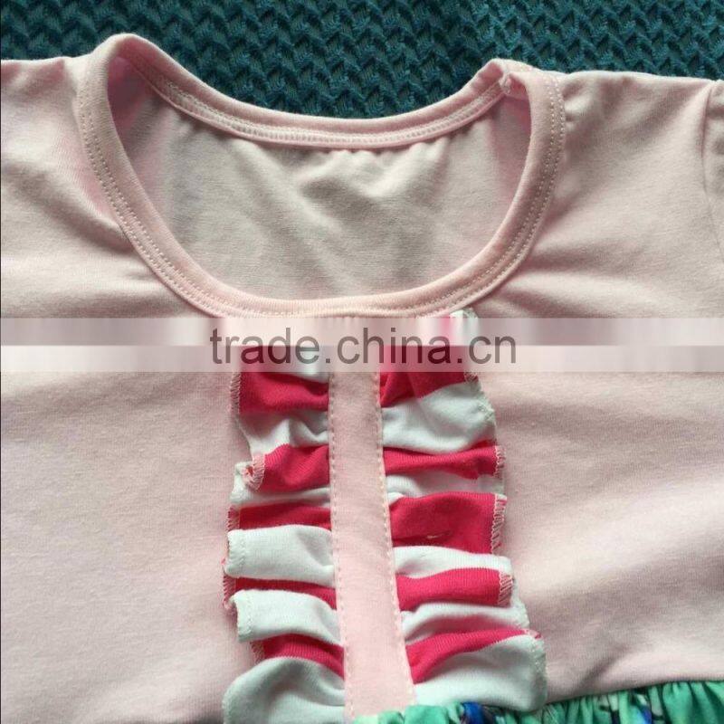 2015 ney style puff sleeve pink top with bib carousel dress and solid blue ruffle pants YW-193