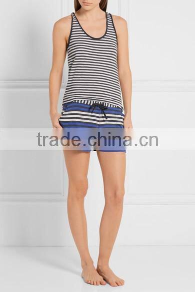 Cozy Striped Design Ladies Loungewear Pull-On Shorts with Elasticated Waistband and Slant Pockets