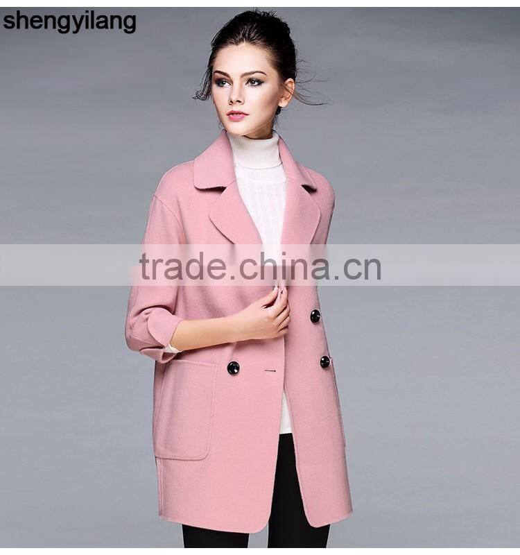 ladies 3/4 sleeves double-breasted wool thin fabric coat