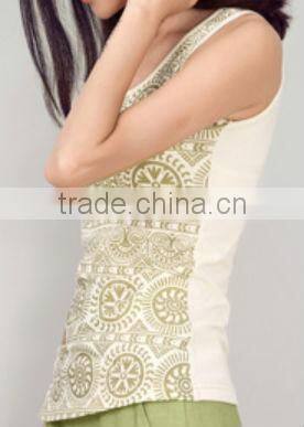 Cotton Round Collar Print Tank Top Vest for Woman