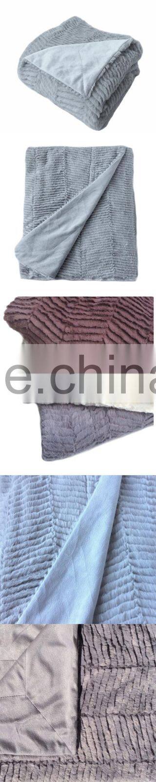 Chevron Silver Gray Faux Fur Throw Blanket