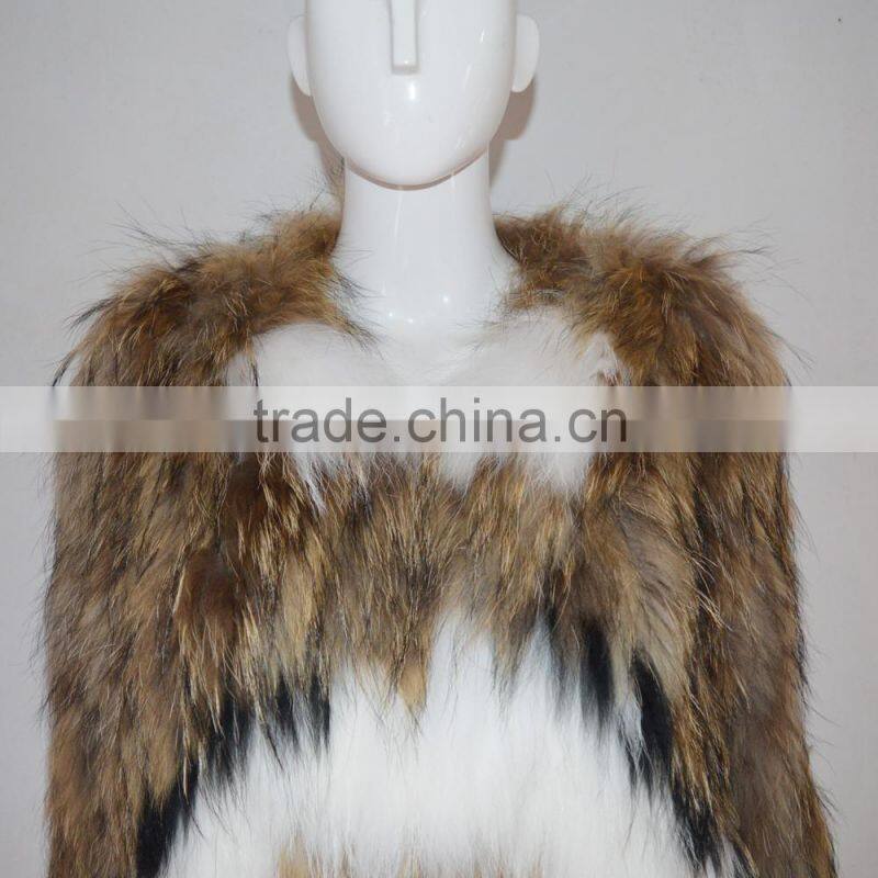 SJ045-01 China Glossy Sumptuous Raccoon Knitted Fur Coats/Women Coats with out Lining/Multicolor Fur Coats