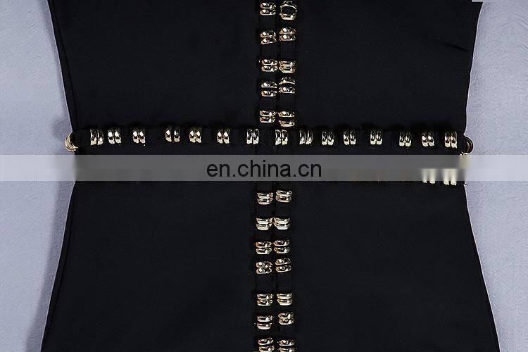 2017 fashion Black sleeveless O neck vent heavy beading beauty party dresses