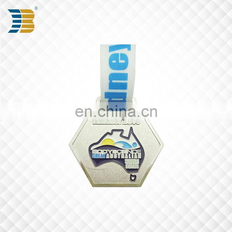 hexagon custom painted swimming award silver medal