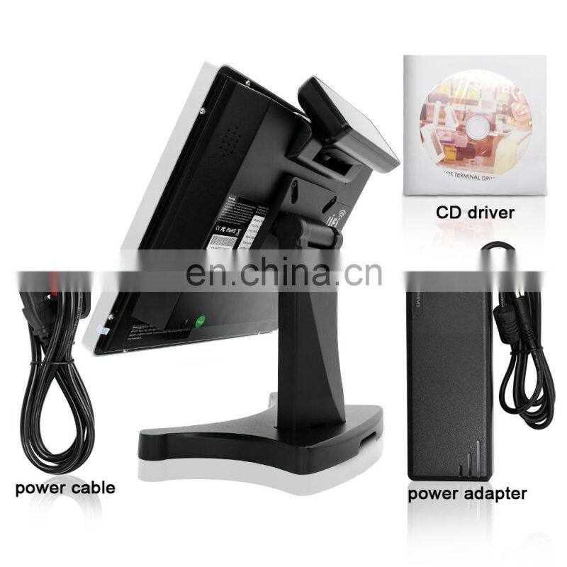 China 15 Inch Dual Screen With Printer Restaurant Retail Capacitive Touch Screen Window Pos System