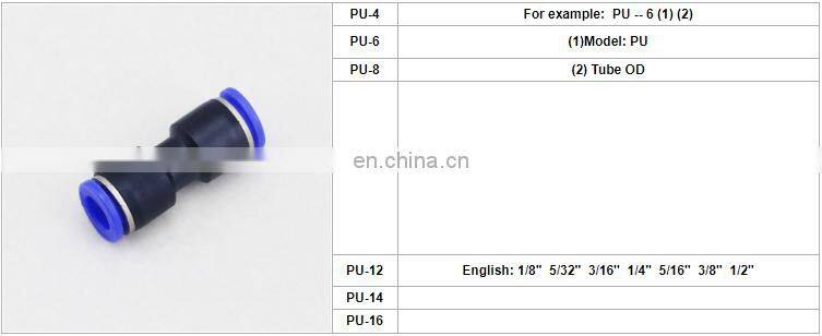 M4 M6 M8 M10 M12 PU Types Of Push In Straight Connector Plastic One Touch Air Hose Fittings Pneumatic