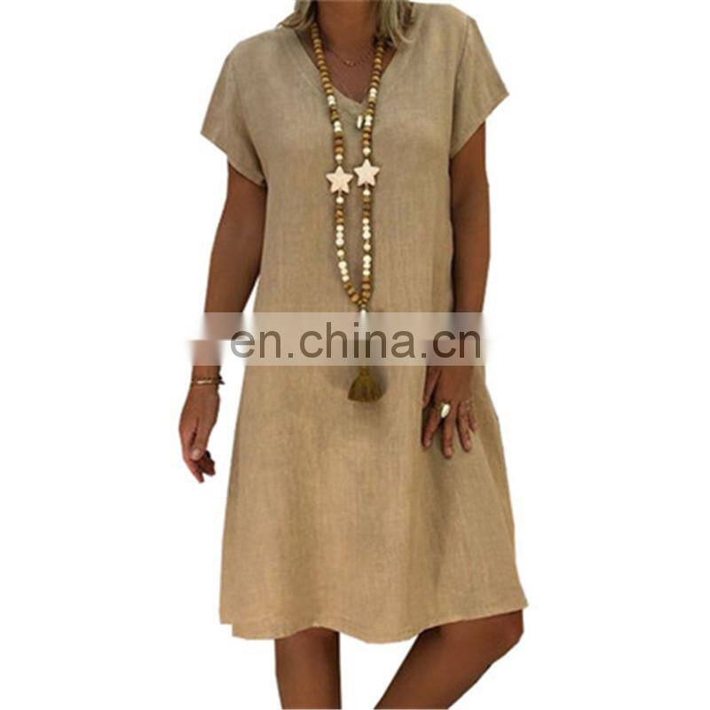 Custom LOGO Women Summer T-shirt Dresses Casual Loose Swing Flare Short Sleeve Beach V-neck Plus Size Tank Tops Dress S-5XL