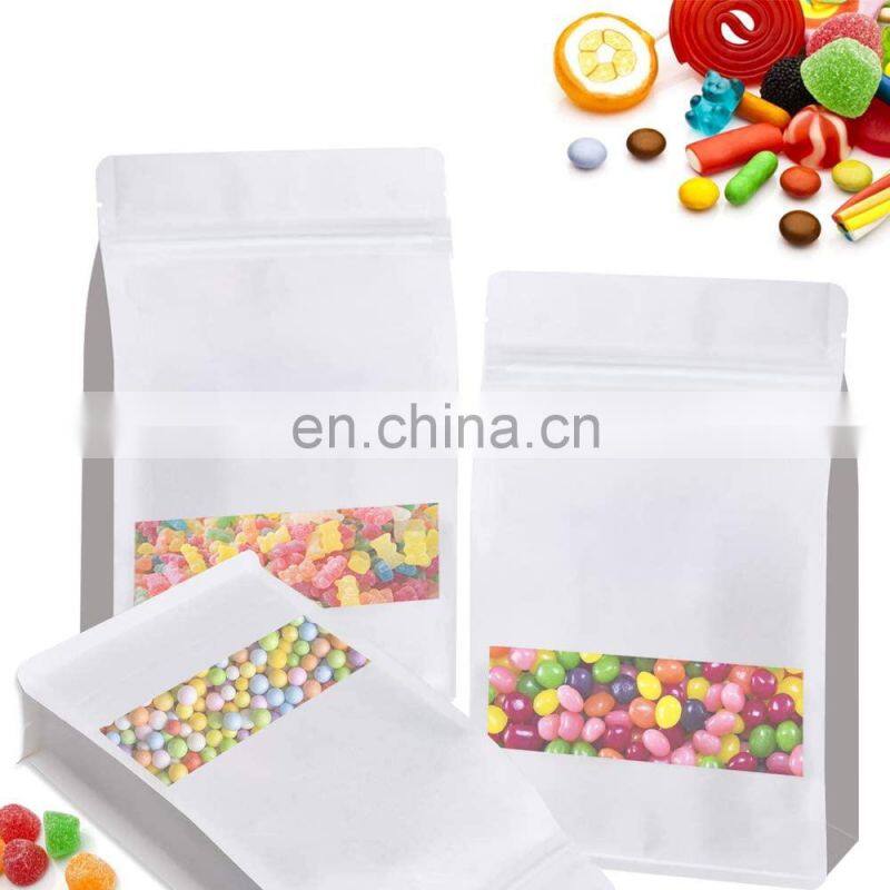 Doypack Zip lock Brown White Kraft Craft Paper Standing Up Pouches Food Packaging Zipper Bags With Window