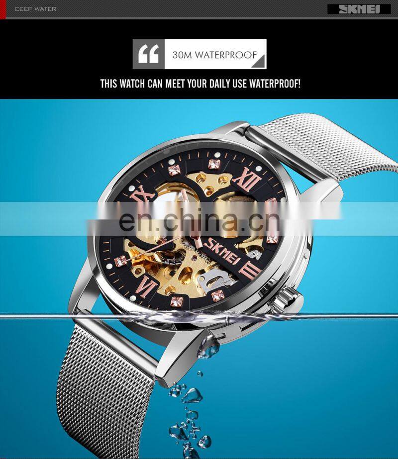 luxury SKMEI 9199 automatic mechanical movement stainless steel men wrist watch