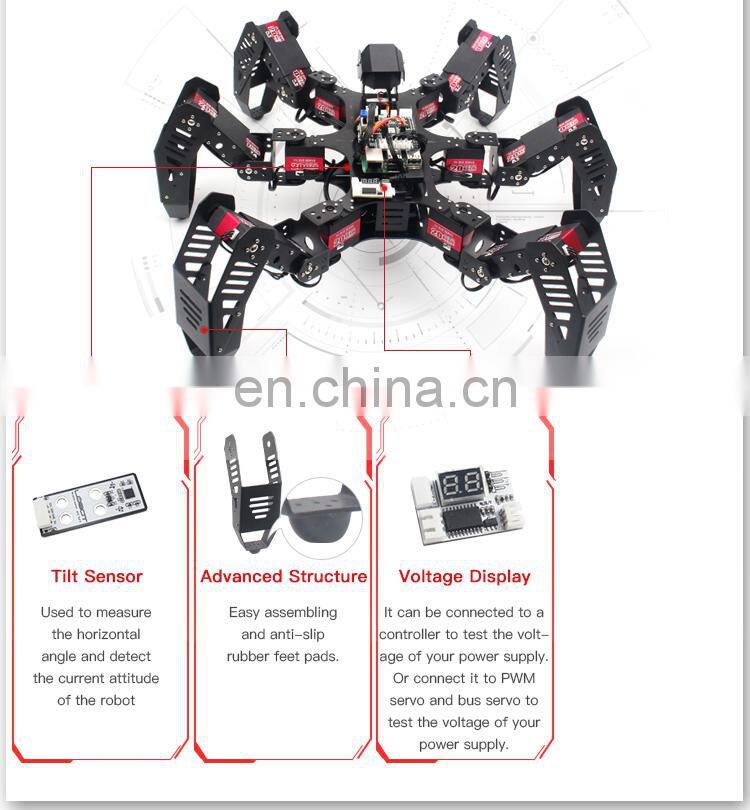 18DOF Hexapod Robot 2DOF PTZ Spider Robot with Main Board for Raspberry Pi 4B/2G Finished