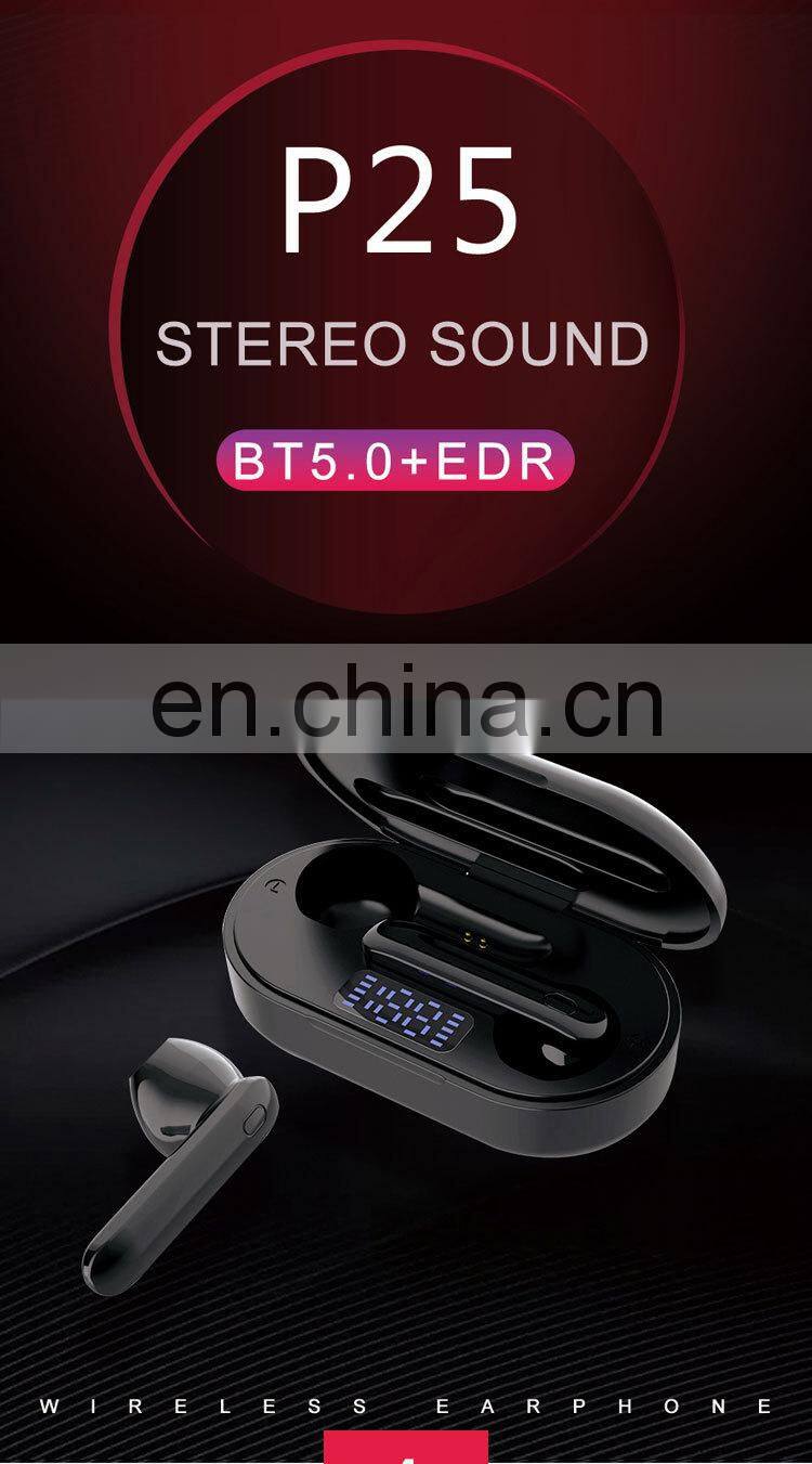 Best sell products 2020 in USA Amazon P25 TWS 5.0 hifi bass ear buds wireless headphone earphone hands free in ear headset