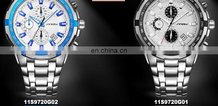 Sinobi Cool Chronograph Watch For Man Full Steel Band Wristwatch China Supplier Original Designer Reloj S9720G