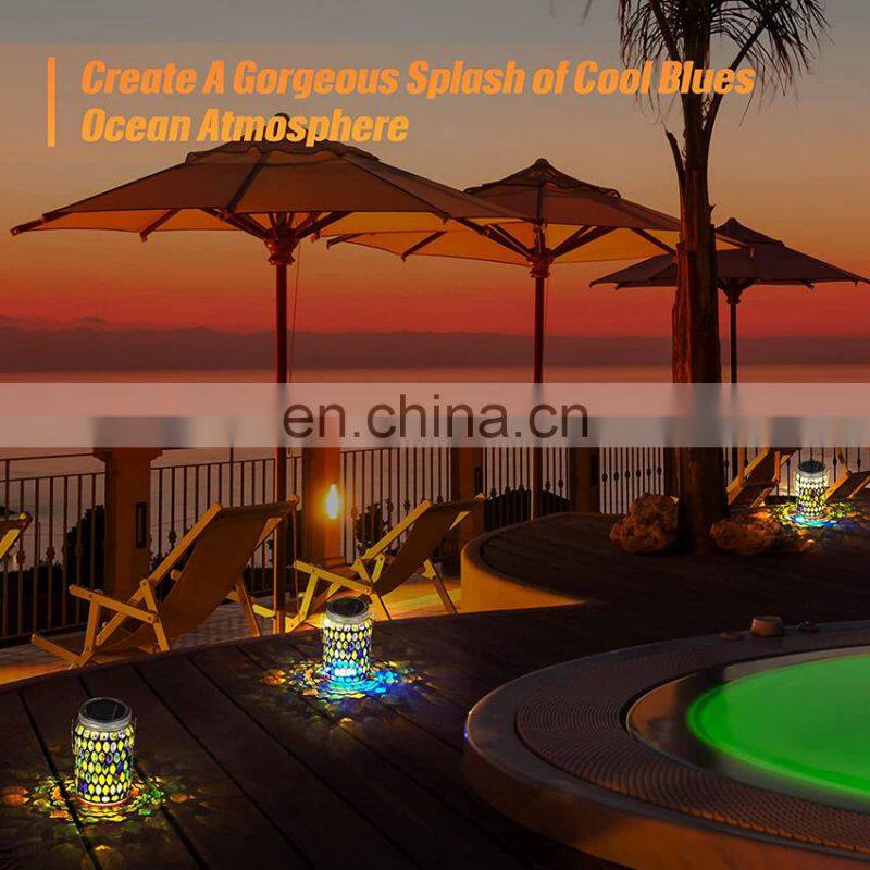Mosaic Lantern Solar Light Outdoors Glass Mason Jar Lights Solar Hanging Light Waterproof Solar Table Lamp Solar Night Light