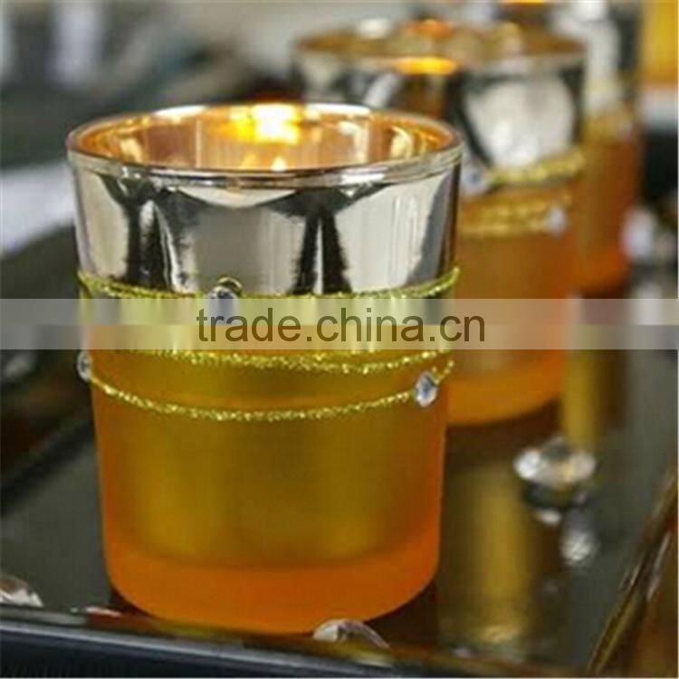 Gold Plated Glass Votive Candle Holders / Votive Cups With Rhinestones For Wedding Decor & Gift