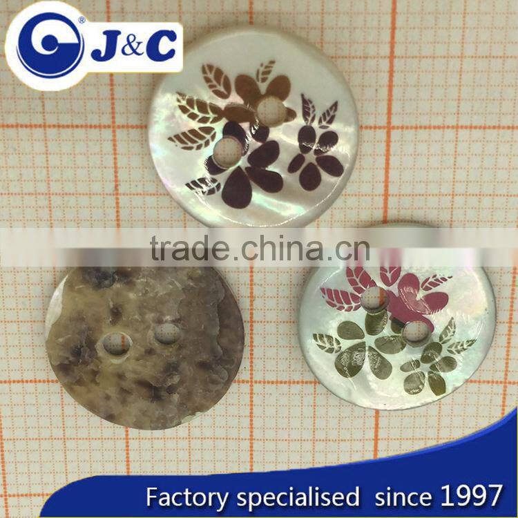 custom carving natural Japanese Agoya shell button with printing flower