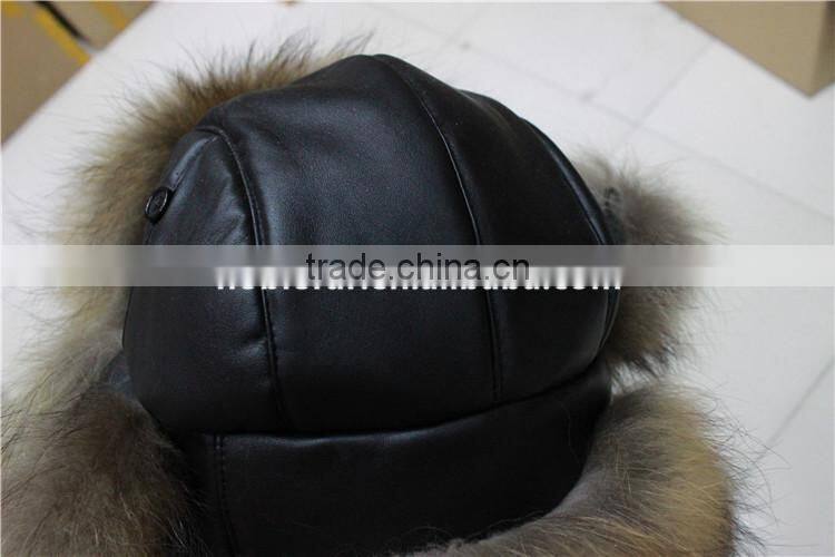Fashion Warm Genuine Raccoon Fur Hat Russian Style Raccoon Bomber Hats For Ladies