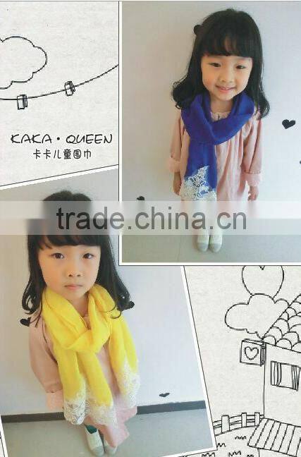 2015 Autumn Winter Newest Embroidery Floral Lace Sewed Cotton Baby Girls Scarf