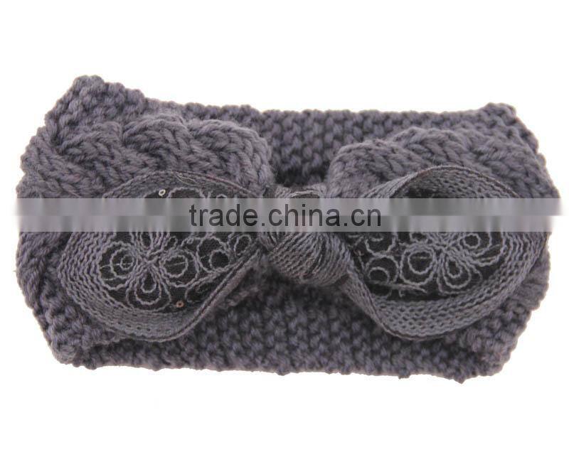 2015 Winter Newest Charm Women's Christmas Gift Knit Elastic Bow Knot Lace Flower Headband
