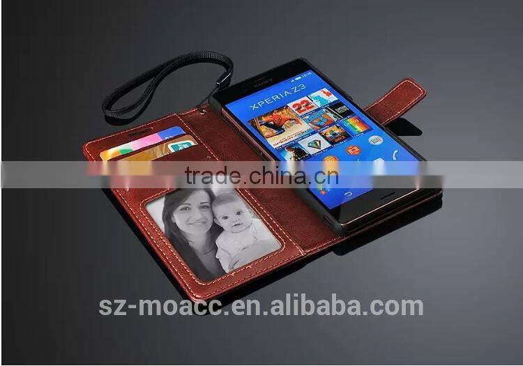 Hot selling Flip leather wallet case cover for sony xperia z3