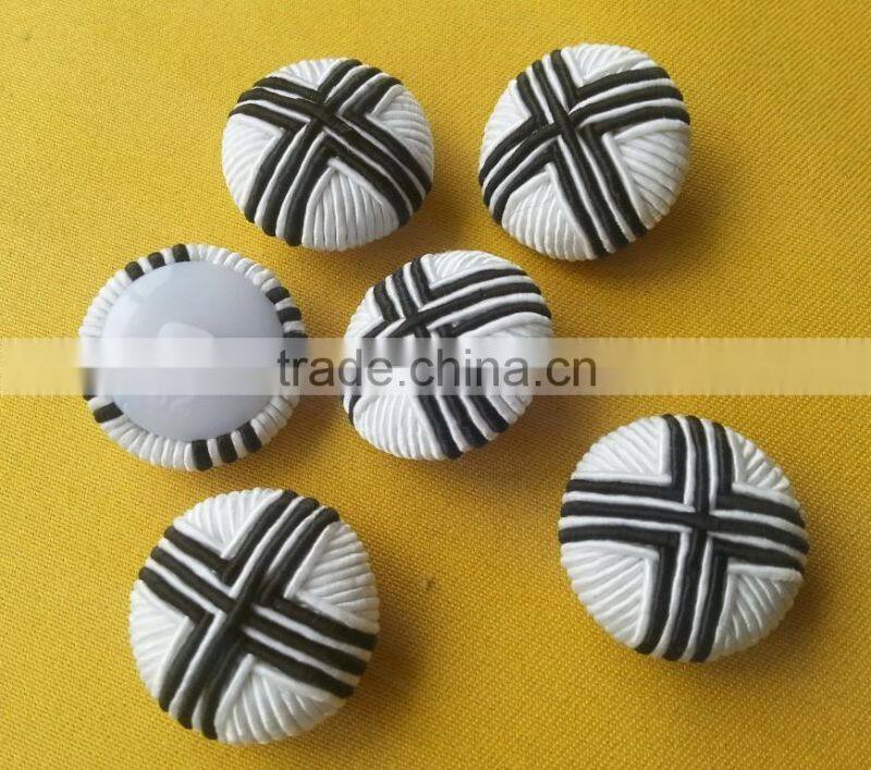 Black and White strips cord braided fabric covered button -- F1532
