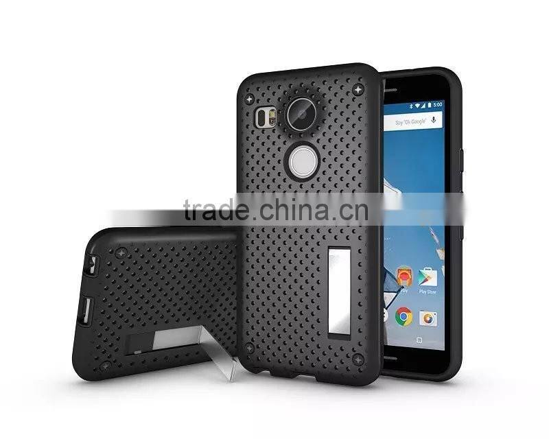Shockproof Back Stand Case with Head Radiation Function For Nexus 5X Mesh Back Style TPU Rubber Cover Case MT-5296