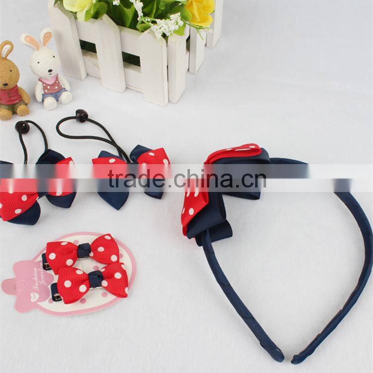 1headband+2hair clips+2 ponlytailer fashion children polyester ribbon hair accessories girl hair ornament yiwu headwear new