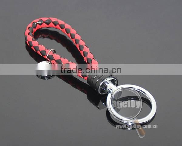 Hot Sale Manual Hand Braided Rope Silver Zinc Alloy Metal Round Tag Braided Leather Cord Black Red Leather Straps Braid Keychain