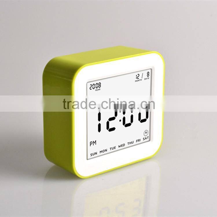 Best Teenager Home Promotional Gift OEM Multi-function Smart Digital Rotation Control Auto Light LCD Bedside Alarm Table Clock