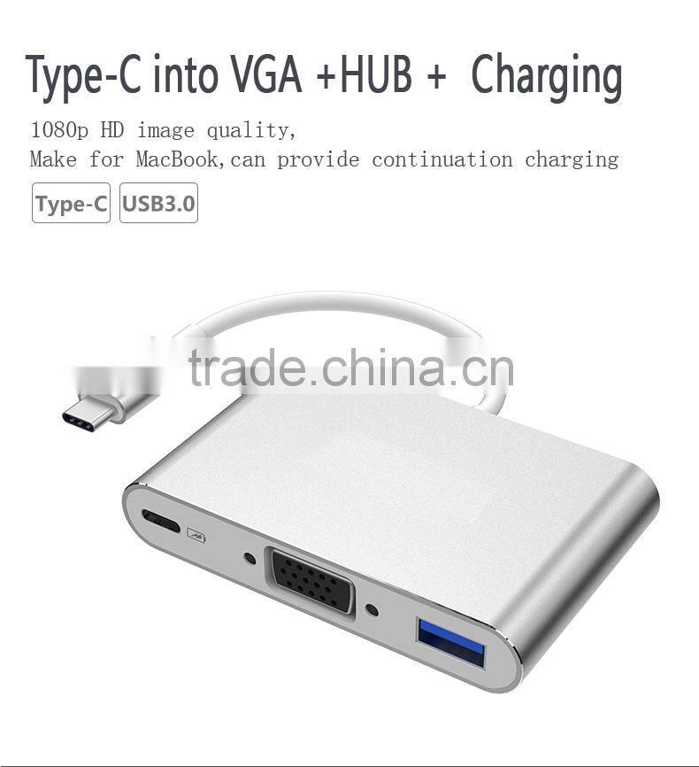 2016 new arrival 3 in 1 USB Type C adapter to VGA and 3.0USB port