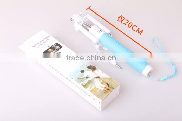 Wired Selfie Stick Handheld Monopod Built-in Shutter Extendable with Fold Holder For iPhone Samsung Smartphone Any Phones Camera