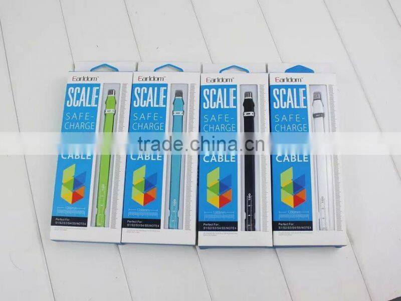 2015 Hot Selling Noodle Shape Micro USB Cable with Ruler Scale for Android Smart Phone