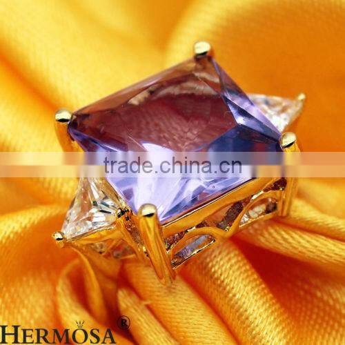 Luxury Rectangle Amethyst White Topaz18KGP Women Engagement Prom Partty Ring