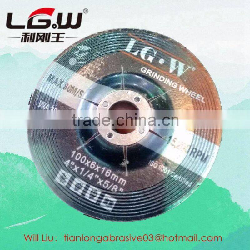430 hot sale 100*6*16 2.5NET depressed center grinding wheel FOR south east MARKET