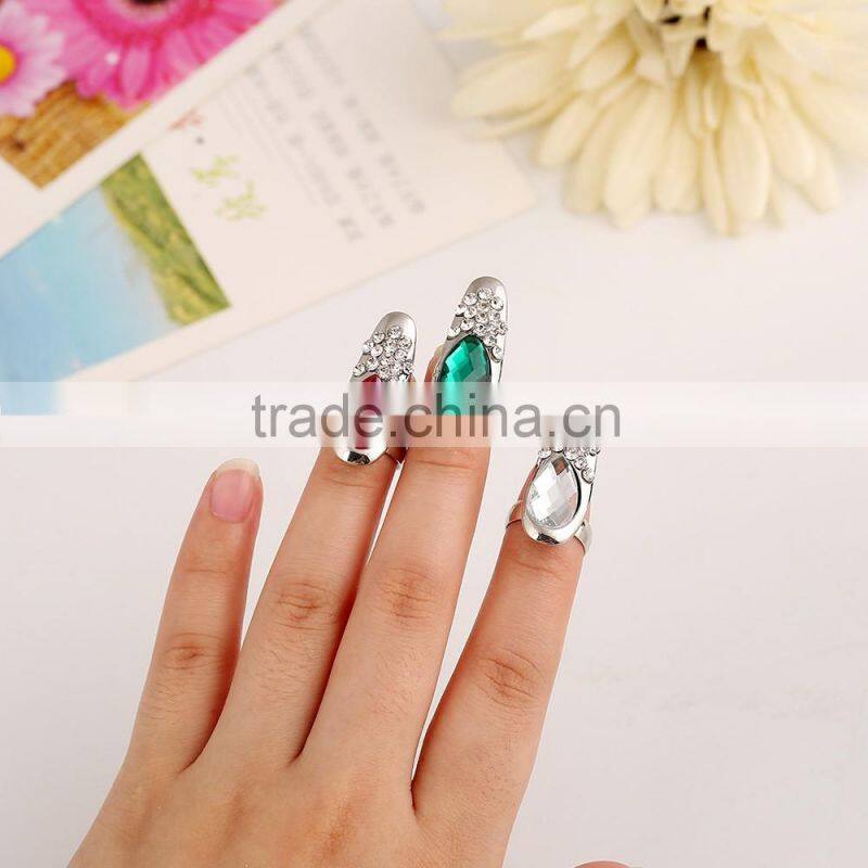 Ring factory wholesale fashion simple diamond drop gem opening finger nail ring