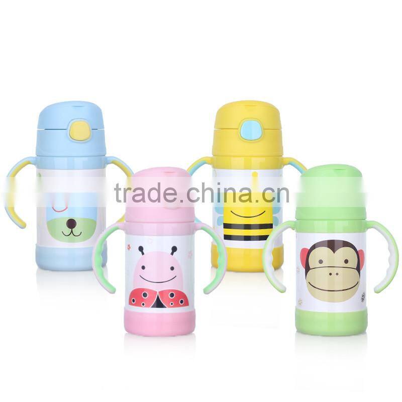 high quality food grade children stainless steel vacuum flask with straw and handles
