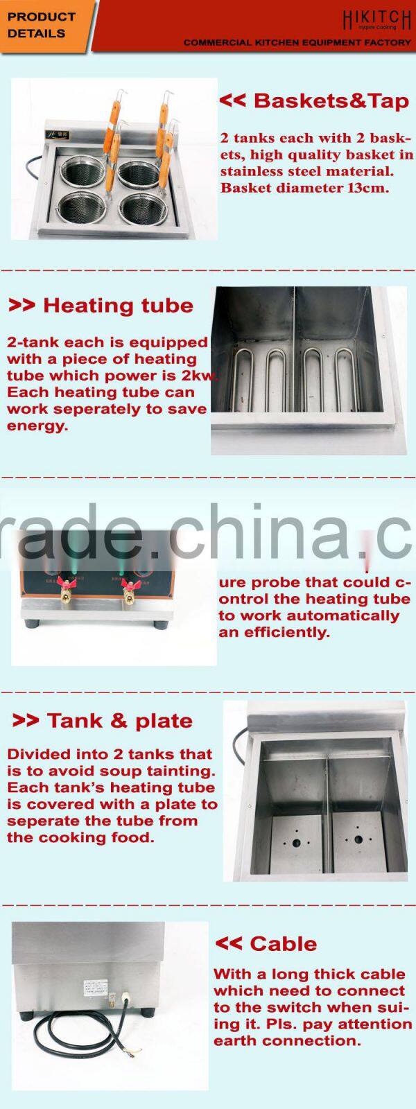 Restaurant equipment commercial table-top electric 4KW pasta cooker noodle cooking machine.