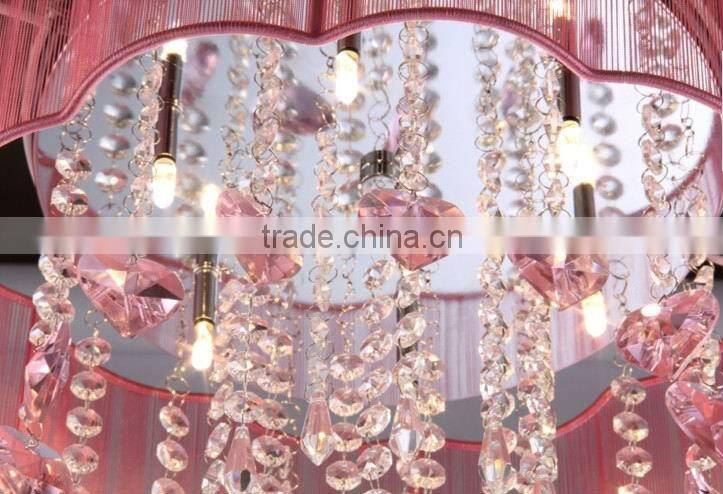 Pink modern crystal pendant light for high ceilings