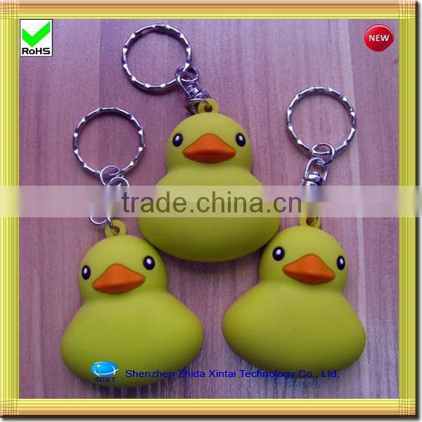 cute yellow duck shape silicone key chain led